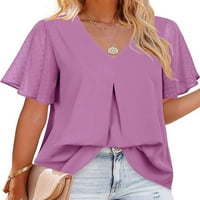 Paille ženska bluza tunika kratki rukav ljetni vrhovi pune boje majica casual plaža majica ljubičasta