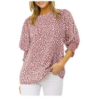 Ženska ljetna majica Casual okrugla vrhova vrata Puff rukav pulover od pulover, labava šifonska bluza s tiskanom košuljom s