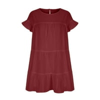 Ženska ležerna ljetna košulja haljina s kratkim rukavima Tunička haljina pamučna posteljina s džepovima