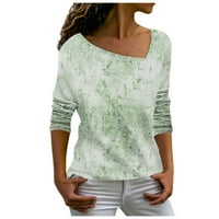 Novi dolasci majice s dugim rukavima za žene Clearence Ležerne prilike pulover Ženske vrhove Grafički otisci Scoop vrat Dugi rukav ženski vrhovi mint zeleni l