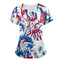 Ženski vrhovi V-izrez otisnuta bluza Neovisnosti Dame Ljeto kratki rukav modni plavi 3xl