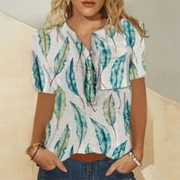 Majica kratkih rukava za žene Ležerne prilike print Tunic V izrez Fit Henley Loose Tops bijeli 4xl