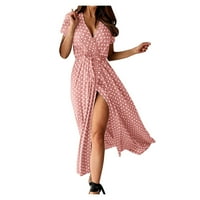 ROVGA haljina za žene modni V-izrez kratki rukav polka-dot ispis haljina sandress jesen trendy casual