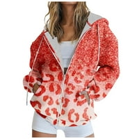 Hoodies za žene zip up vrat s kapuljačom s dugim rukavima Trendy dukseri Leopard Outerwear s džepom