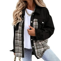 Tawop traper jakna za žene modne žene casual džepovi tiskani dugih rukava jaknu kaidni kaput crni 6