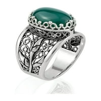 Sterling srebrni filigranski umjetnički zeleni agat draguljastim telip detaljnim ženskim koktel prstenom