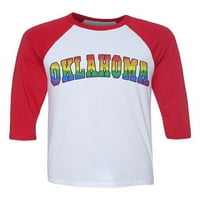 Unise Oklahoma Rainbow Pride B Bijela crvena c rukava za bejzbol majica X-Veliki