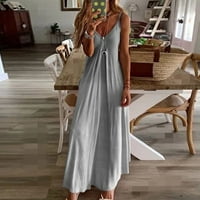 Ljetne haljine za ženske casual bez rukava Camisole V Rezervoar za izrez Maxi Haljina za ispis
