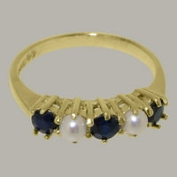 Britanska napravljena 18k žuti zlatni prirodni safir i kultivirani biserni ženski prsten - Veličine