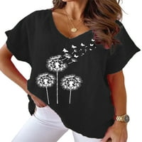 Sanviglor Women majica kratki rukav ljetni vrhovi maselion print majica casual pulover radni tee crni