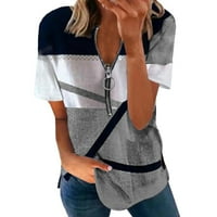 Ženska casual geometrija Print patentni zatvarač majica s kratkim rukavima labav pulover