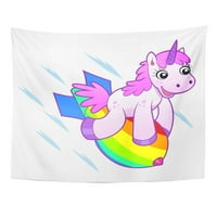 Pink Funny jednorog na Rainbow bombom Cartoon Crazy Explosion Horse Mad Zidna umjetnost Viseća tapiserija