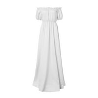 Ženska maxi haljina od jednog ramena za večernje zabave vintage rufffle kratki rukovi elastične carstvo duge ljuljačke haljine bijeli sizel