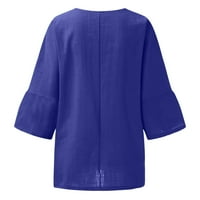 Košulja za žene Ljeto pamučno posteljina Top Fashion Plus veličine Thirt Okrugli ovratnik Sredina dugih
