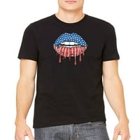 Muška američka zastava kaplje u usne F Crna majica 2x-velika