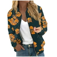 GDFUN jakne za žene Dugih rukava Lagana zip usečena modna tiskana odjeća Casual Quilted Jackets Whith