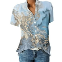 Blousess SKSLOEEg za žene Business Marble Print Dression Bluza V-izrez kratki rukav Na vrhu Ležerne