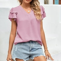 Žene ljetne vrhove T majice za žene casual s kratkim rukavima V izrez Spring Summer Majica Bluza Modna