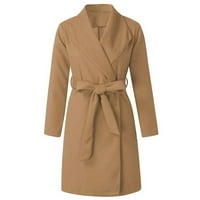 Xinqinghao Cardigan kaput za žene Žene Solid Color rever kaput Otvoreno prednji kaput s dugim rukavima
