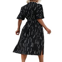 Ležerna prugasta košulja za ispis haljina za lakiranje, crna boja ženske haljine