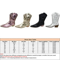 Tenmi Žene srednje teleće čizme istaložene prstiju zapadne čizme Chunky Heel Cowgirl cipele vezene zimske