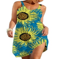 Colisha Women Ljeto Plaža Sundress 3D Print Mini haljina kratke haljine Ležerne prilike za vikend Crew