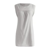 Ženski V izrez okrugli izrez Majica na rukavu majica u boji LINEN Maxi haljina ženska casual haljina siva xxl