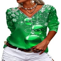 Glookwis dame Tee patentni zatvarač Casual majica s dugim rukavima Xmas majica V izrez za odmor zeleni