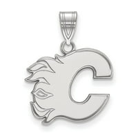 Sterling Silver RH-Pleted NHL Logoart Calgary Flames Medium Privezak; za odrasle i tinejdžere; Za žene