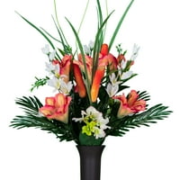 Simpatija Silks Umjetno groblje cvijeće 24 Koral Amaryllis i narančasti kat za vazu