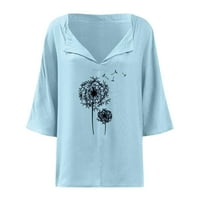 Ženske majice Maslačak tisak V izrez s kratkim rukavima pamuk bluza Ljeto Loose Fit L Tunic vrhovi