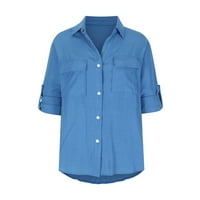 Ženske vrhove Dressy Casual izlasci TopSwomens Solid Color V izrez Labavi bluza Longt rukav casual radne
