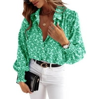FESFESFES WHILEANCE Ženska bluza s dugim rukavima padaju otvorene prednje labave gornje košulje za ispis