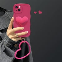 Topla ružičasti srčani telefon Kompatibilan je s iPhone Pro, simpatični 3D veliki ljubavni fotoaparat za srce, kovrčava oblika srčanog telefona sa srčanom narukvicom za žene djevojke