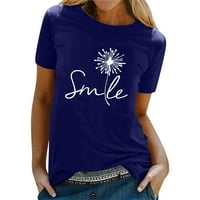 SNGXGN Žene Štampanje majica Crew Crt Crt Lable Fit Ljeto Slatke majice Majice za žene Plava 2xl
