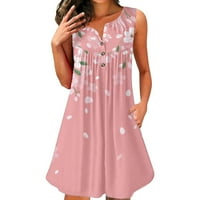 Ljetne haljine za žene modne žene V-izrez tisak tunika bez rukava plus veličina majica ružičasta m