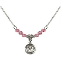 Rodijumska ogrlica sa ružičastom ružičastog oktobra mjeseca rođenja kamena perle i svetog Dominika Savio
