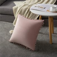 Bacite jastuk navlake ružičasta: Ugodne meke Pom-Poms baršun kvadratni ukrasni jastuk za seosku kućna
