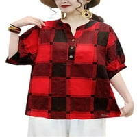 Leuncero Womens Casual Boho Stylish bluza košulja Cvjetni tipka za tisak V izrez kratki rukav Tunic