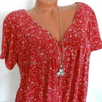 Bluze za žene Peplum dame kratki rukav ležerne tiskane majice V-izrez ljetni crveni 4xl