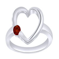 Okrugli crveni simulirani prsten za angažman otvorenog srca u 14k bijelo zlato preko sterlinga srebrne