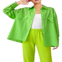 REJLUN dame prednji džepovi Decor Tunic Majica Labavi gumb dolje majice Fluorescentni zeleni 3xl
