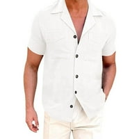 B91XZ haljine za muškarce Muška pamučna posteljina labava casual plaža jasna majica dugih rukava bijela,