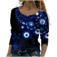 Ženska dukserica Zimska odjeća Trendy Flowy Modni okrugli vrat Dugih rukava Labava majica Jesenska bluza Tamno plavi XL