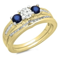 Kolekcija DazzlingRock 14k Round Blue Sapphire & White Diamond Bridal Hradalni zaručnički prsten, žuto