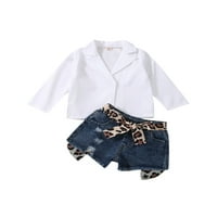 Liacowi Girls Set odjeće, jakna za odijelo i leopard tisak elastične strugove