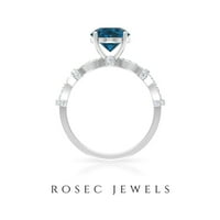 Real London Blue Topaz Solitaire Prsten s dijamantom za žene, 14k bijelo zlato, SAD 7.00