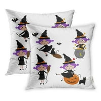 Crtani film Slatka vještica Halloween Cat lik Hat Moon Pot šišmice Broom jastučni list, skup od 2