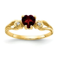 Čvrsta 14k žuto zlato srce granica januar crveni dragulj dijamantskih prstena veličine 7