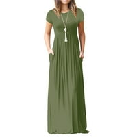 Ženske haljine klirence maxi maxi labav čvrsti vrat kratkih letnje haljina zelena l